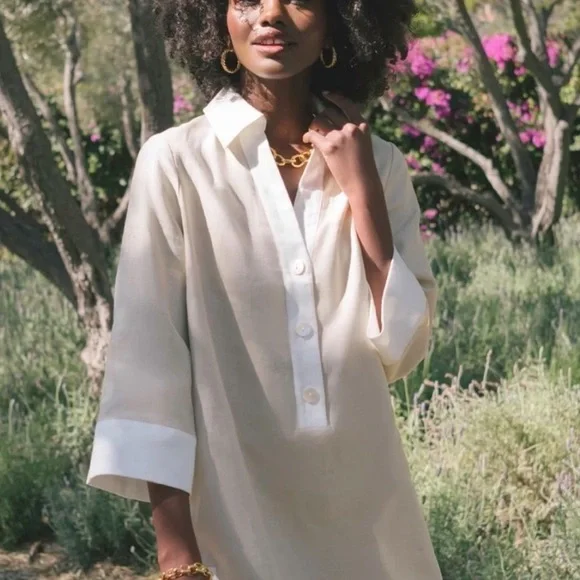 Tuckernuck 100% Linen mini collared dress in Natural Beige - Picture 10 of 10